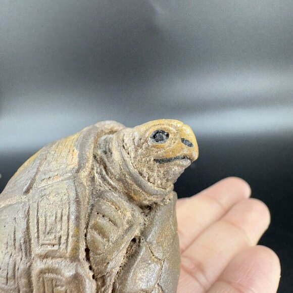 Vintage Whimsical Resin Turtle Figurine Brown Textured Figure Anthropomorphic - Picture 2 of 12